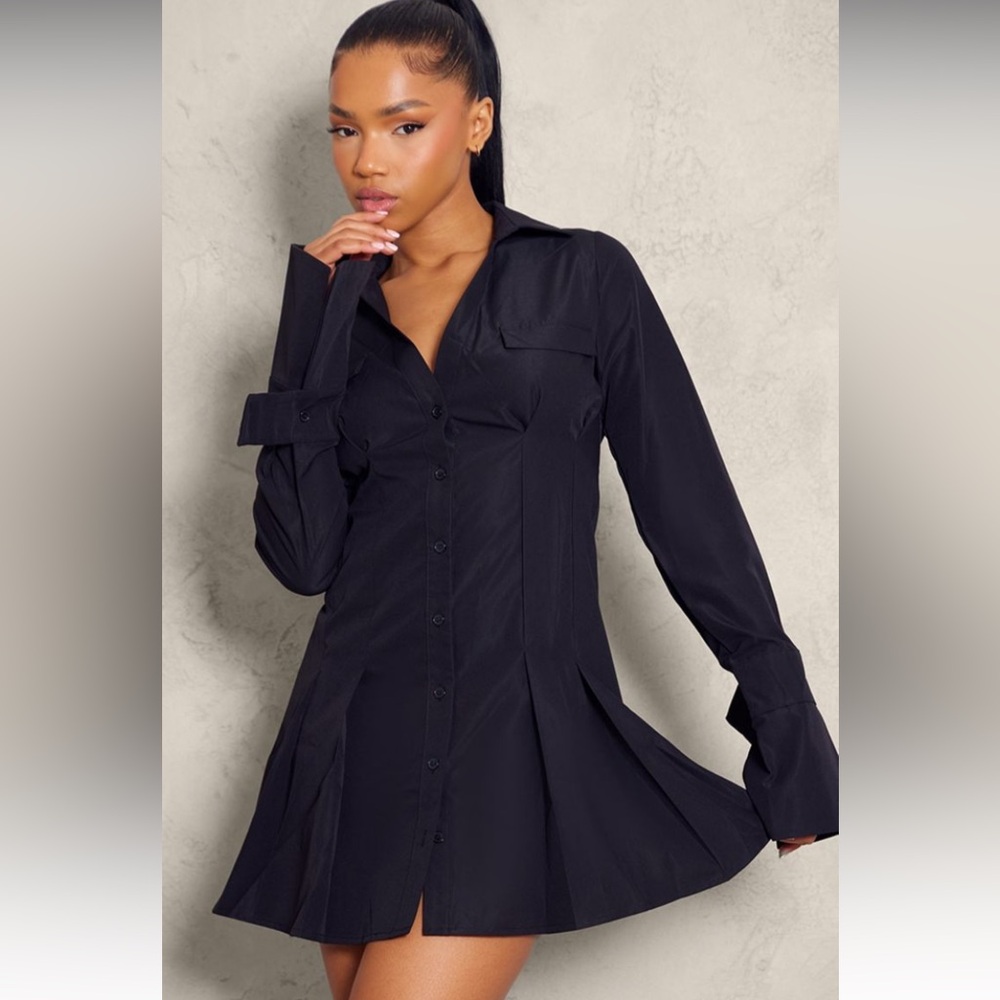 NWT Poplin Pleated Flared Sleeve Dress - Picture 3 of 5